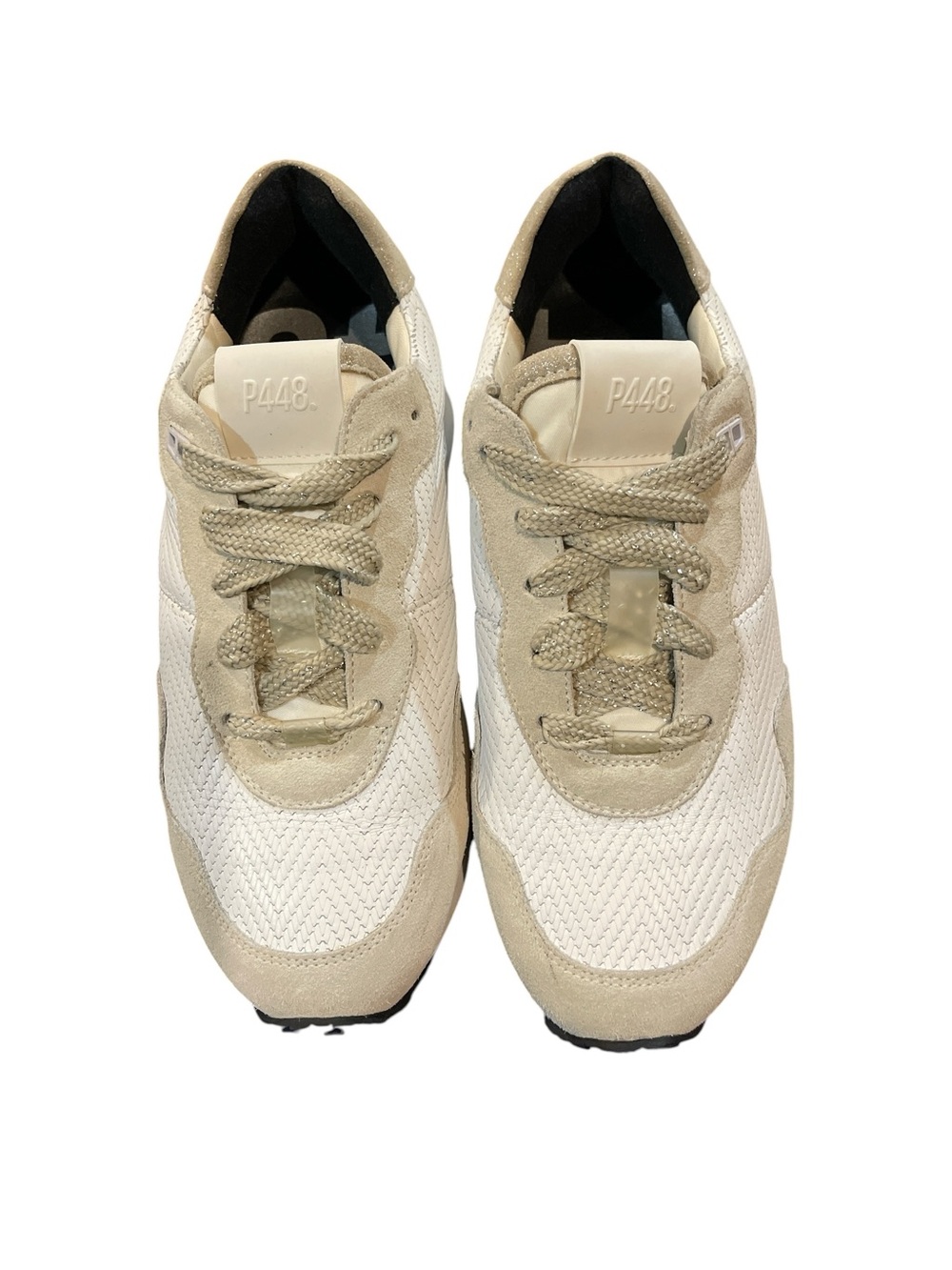 P448 new in box Women's Beige and White Athletic Sneakers size 38 orig. $273